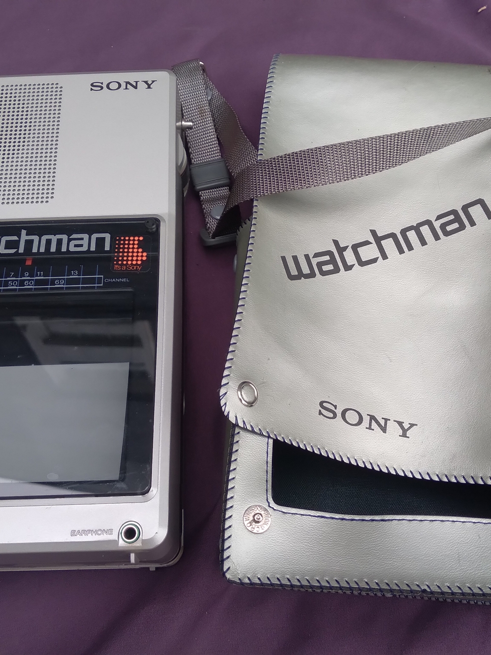 Sony Watchman Portable TV and Carry Case - Silver and Purple